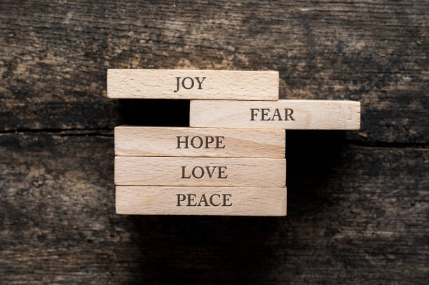 Words of emotions stacked on wooden blocks