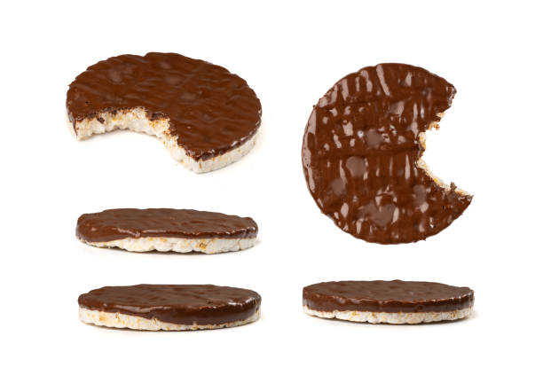 istock Puffed Rice Cake with Chocolate Isolated, Rice Diet Bread, Waffle, Cocoa Crackers 2194429865