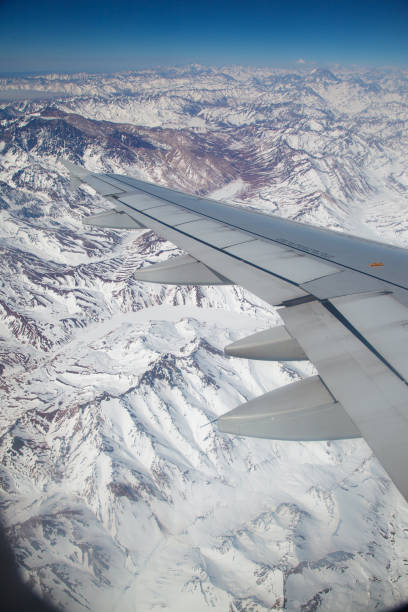 The Snowcaped Andes Mountains from the airplane window, Chile