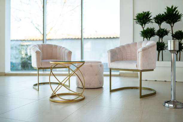 istock Modern Interior Seating Area With Two Chairs and Glass Coffee Table 2194433083