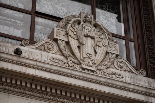 istock Art Deco Architecture: Plinth of Freemasons Hall Building (1920s) Clock, British Architectural Heritage, Covent Garden, London, England, UK 2194439644