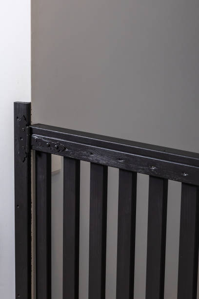 istock Black Metal Gate with Vertical Bars in Minimalist Indoor Setting 2194441646