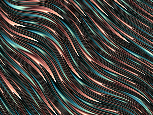 Abstract Internet Cable Wires Big Data Connection Communication Background Fiber Optic Computer Network Futuristic Colorful Striped Wave Pattern Flowing Shape Copper Teal Blue Coral Rose Gold Orange Curve LED Light WEB3 Bending Twisted Complexity Texture Digitally Generated Image Technology Fractal Art for banner, flyer, card, poster, brochure, presentation