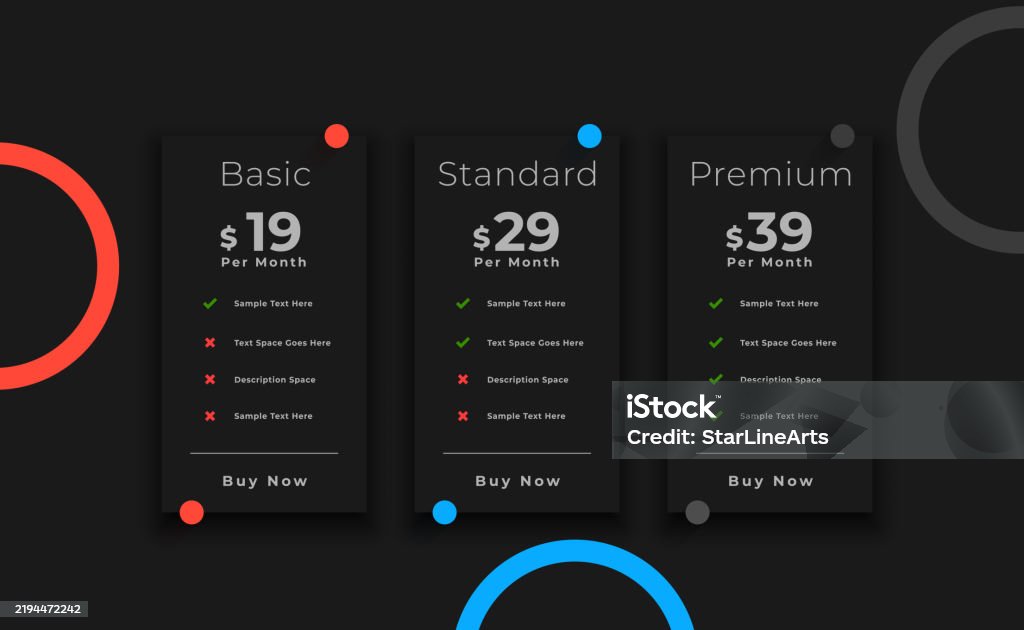 Three Column Pricing Chart Template For Ui Ux App Stock Illustration ...