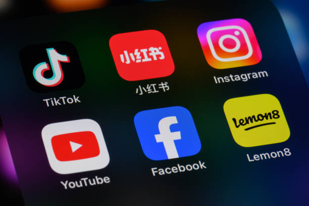 Toronto, Canada - January 17, 2025:  Popular social media apps on a smartphone - TikTok, RedNote (Xiaohongshu), Instagram, YouTube, Facebook and Lemon 8.