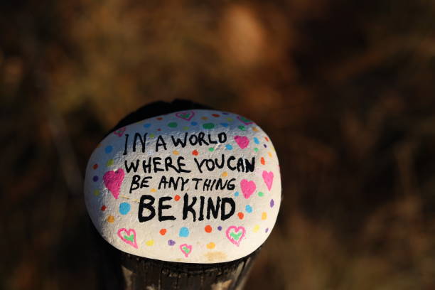 istock Be kind kindness rock standing out on a fence post 2194475050