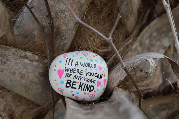 istock Be kind kindness rock in palm tree trunk 2194475058