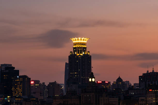 Downtown Shanghai, China - January 10, 2025: Beautiful Shanghai Bund area including Nanjing road  during the afternoon till sunset in winter