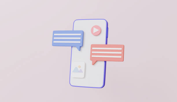 istock Social media with video and photo in bubbles platform, chat speech, chatting message, online social for text in speech bubbles concept 2194487485