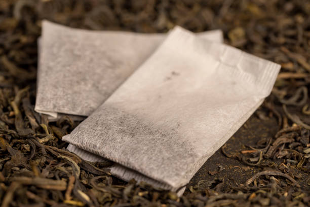 Close up tea bags background