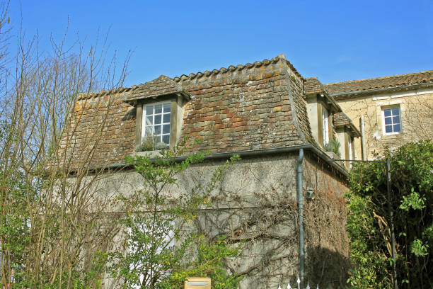 Charming cottages with mossy roofs peek through autumn leaves in burford, a picturesque village in the cotswolds