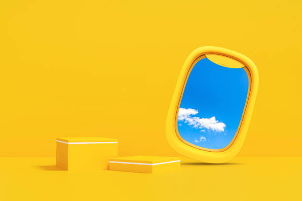istock Product Display Scene, Minimalist Airplane Window View with Blue Sky 2194491199