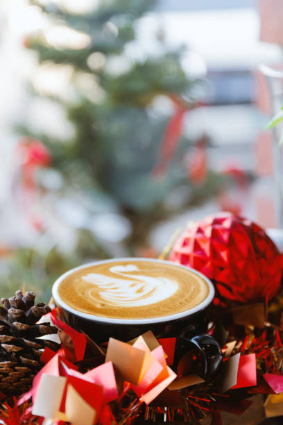 Happy time. Festive Latte with Christmas Decorations