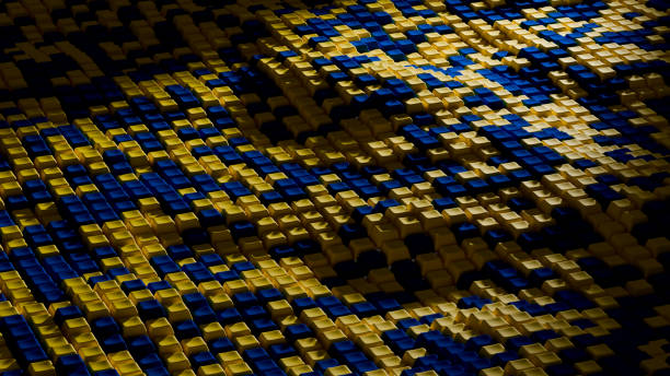 istock Yellow blue 3D cubes lie in a wave as a background, geometric 3D background 2194499128