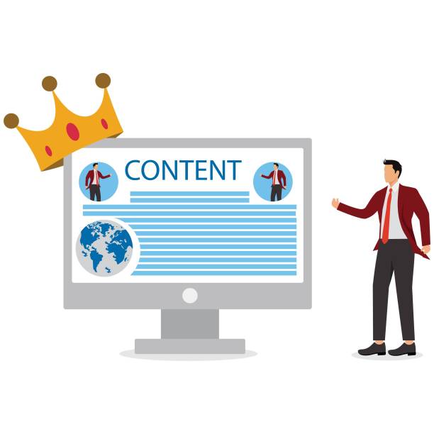 istock Content strategy for advertising and marketing brand communication or social media idea customer engagement concept businessman standing with computer with the word content wearing crown 2194499373