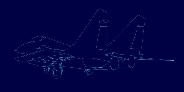 istock Blue jet is shown in a blue image. The jet is a fighter jet and is shown in a stylized way. The image has a futuristic and sleek look to it 2194502703