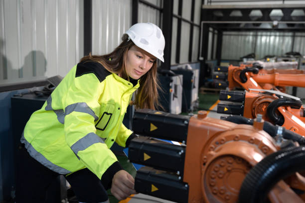 istock Business or engineer Caucasian woman checking robot arm background 2194503160