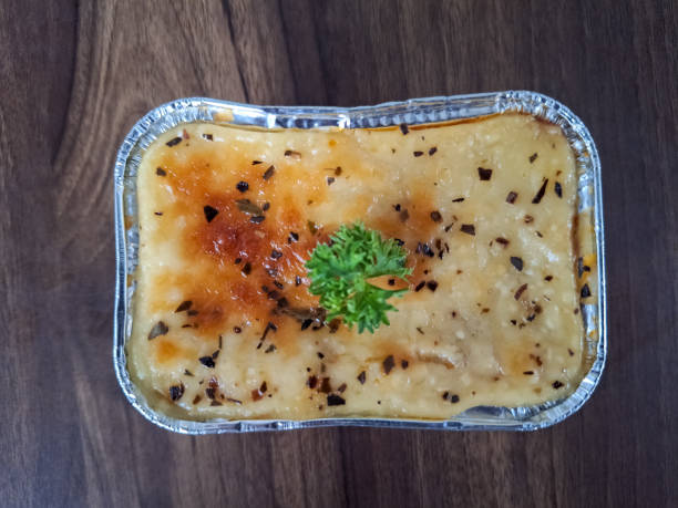 Beef Lasagna With Beef Meat, Brulee Sauce And Bolognase Sauce. Italia Traditional Food. Top View.