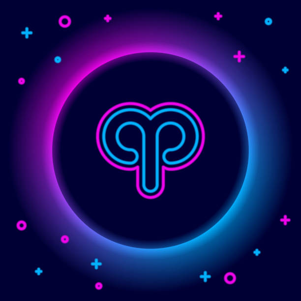 istock Glowing neon line Aries zodiac sign icon isolated on black background. Astrological horoscope collection. Colorful outline concept. Vector 2194505630
