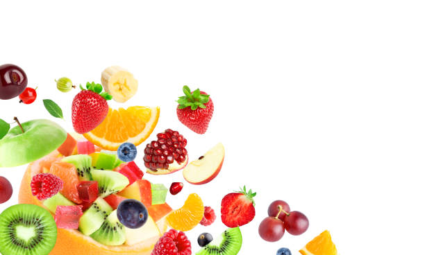 istock Mixed fruits on white background. Fruit salad. Falling fruits 2194508716