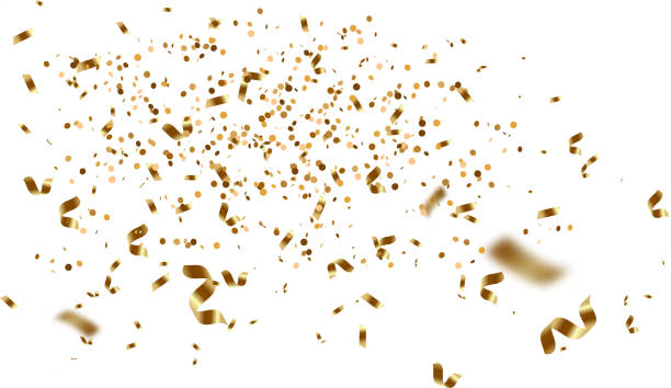 istock Golden confetti and shiny ribbons falling in celebration for parties events anniversary and carnival decor 2194512654