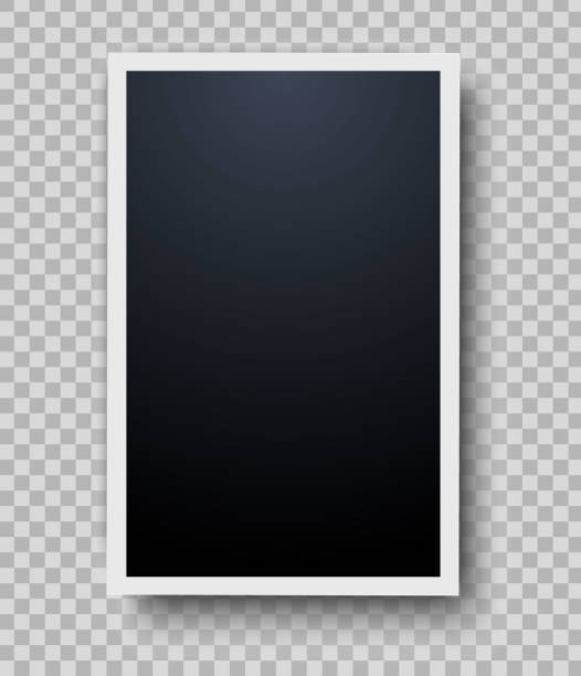 A blank black photo frame with a border on a transparent background, ideal for displaying images or text. Ideal for design projects, presentations and creative displays.