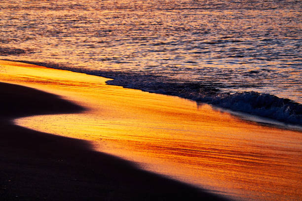 Sunset on the beach.crashing waves