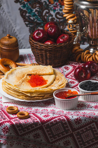 istock Pancakes in a plate, on top of it is red caviar 2194529193