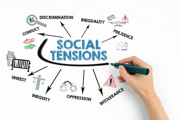 istock SOCIAL TENSIONS Concept. Chart with keywords and icons on white background 2194535649