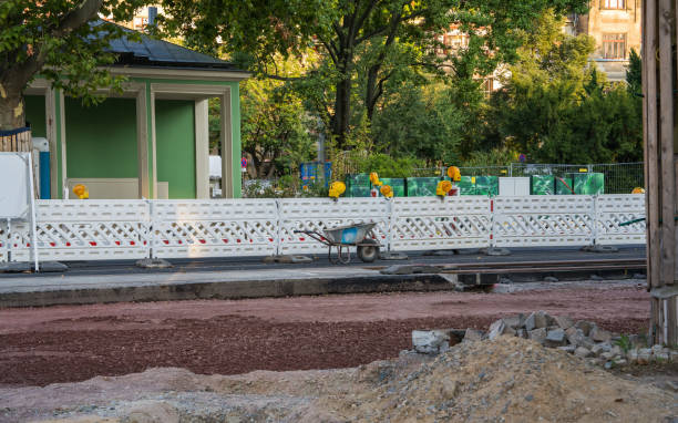 istock Work process at construction site where the replacement of rails for emergency tracks is being carried out. 2194536487