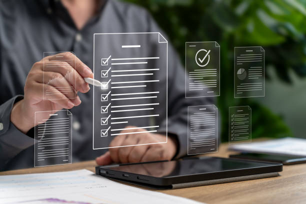 istock Business performance checklist performance report document online concept, Businessman use tablets data report online, checklist documentation management, Digital document paperless operation 2194540047