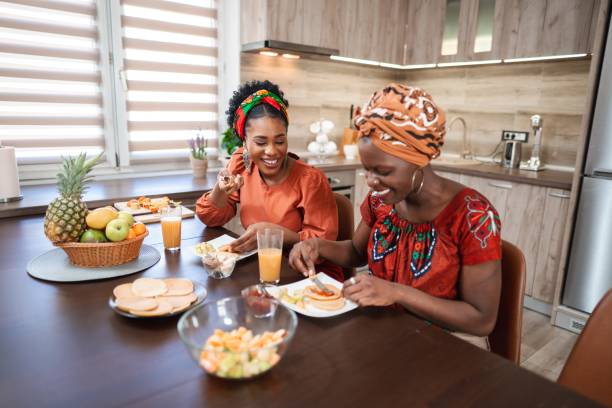 istock Two smiling black women having breakfast in the kitchen 2194541701