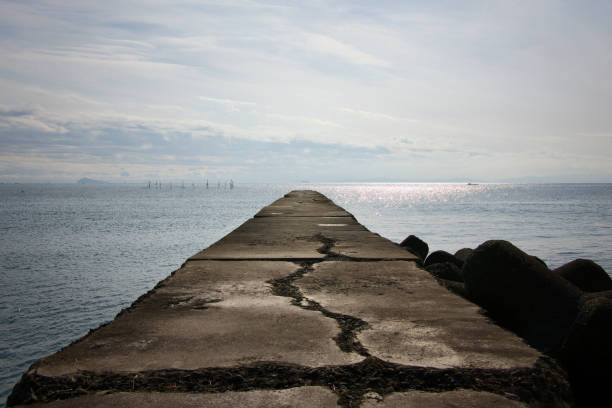 istock The sparkling sea beyond the straight breakwater 2194546153