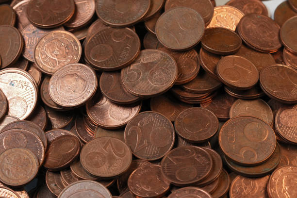 istock Close-Up of brown cupper Euro Cent Coins 2194550528
