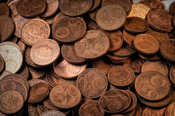 istock Close-Up of brown cupper Euro Cent Coins 2194550529