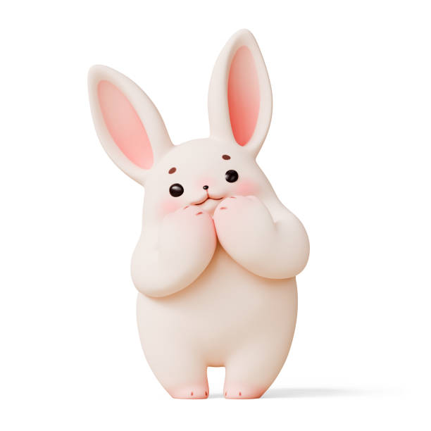 istock 3d render cute kawaii fluffy Easter bunny standing in shy pose touching chin with hands. 2194552043