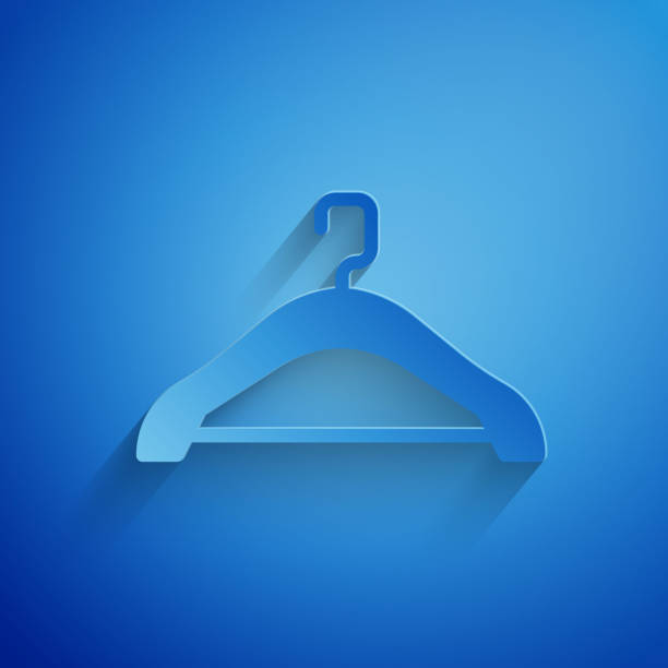 istock Paper cut Hanger wardrobe icon isolated on blue background. Cloakroom icon. Clothes service symbol. Laundry hanger sign. Paper art style. Vector 2194553640