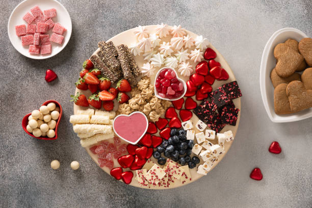 istock Charcuterie Valentines Day board with chocolate sweets. 2194557421