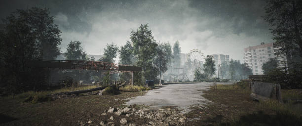 istock Abandoned Pripyat Amusement Park and Buildings with Overgrown Vegetation 2194565922