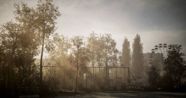 Digitally generated (without the use of any A.I. tools or technologies) atmospheric image capturing the iconic abandoned Pripyat amusement park engulfed by the overgrowth of trees in a misty and mysterious setting. The remnants of a Ferris wheel and swings evoke a sense of nostalgia, decay, and abandonment.The scene was created in Autodesk® 3ds Max 2025 with V-Ray 7 and rendered with photorealistic shaders and lighting in Chaos® Vantage with some post-production added.