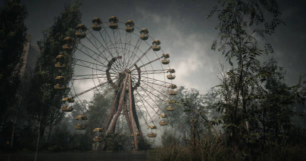Digitally generated (without the use of any A.I. tools or technologies) mysterious and eerie scene featuring the infamous abandoned Pripyat Ferris wheel surrounded by dense, overgrown vegetation. The haunting atmosphere of nature reclaiming the structure creates a somber and contemplative image, highlighting themes of desolation and the passage of time. Perfect for concepts exploring urban decay and forgotten places.The scene was created in Autodesk® 3ds Max 2025 with V-Ray 7 and rendered with photorealistic shaders and lighting in Chaos® Vantage with some post-production added.