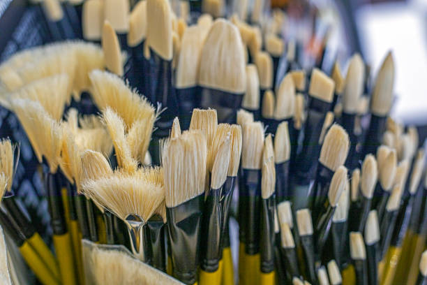 bristle brushes of different sizes for oil and acrylic paints