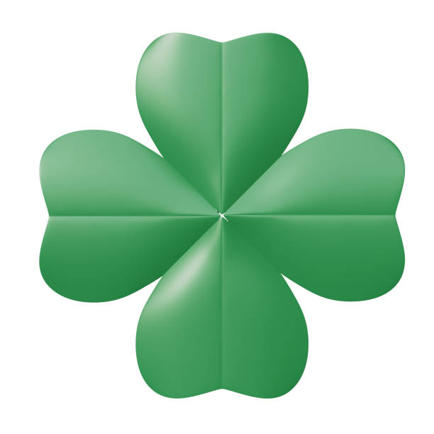 istock Lucky shamrock grass, four leaf clover isolated on white, St Patricks day holiday 2194571846