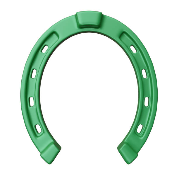 Horseshoe isolated on white, green color talisman good luck and fortune symbol, 3d render