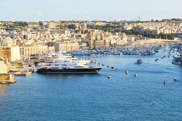 Valletta, Malta - December 19 2022: Birgu Waterfront Landscape in Malta with Yachts