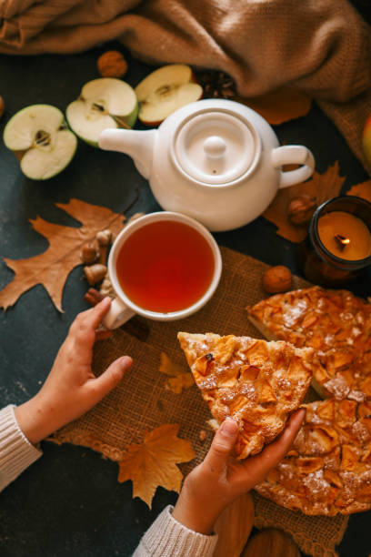 istock Apple pie and a cup of tea, cozy autumn 2194577415