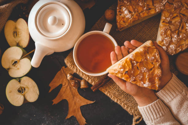 istock Apple pie and a cup of tea, cozy autumn 2194577417
