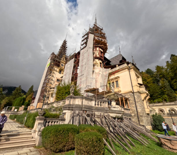 Sinaia Romania on October 6, 2024 Peles castle under reconstruction.