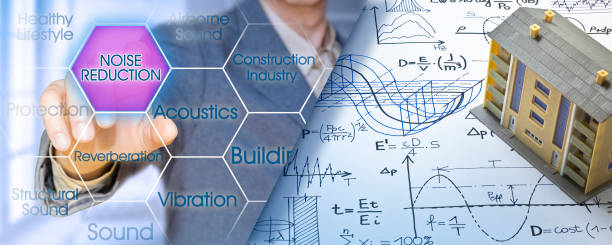 istock NOISE REDUCTION IN BUILDINGS ACTIVITY AND CONSTRUCTION INDUSTRY - Concept with formulas, business manager and residential building model 2194581223