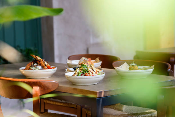 Set up table in restaurant for serving brunch